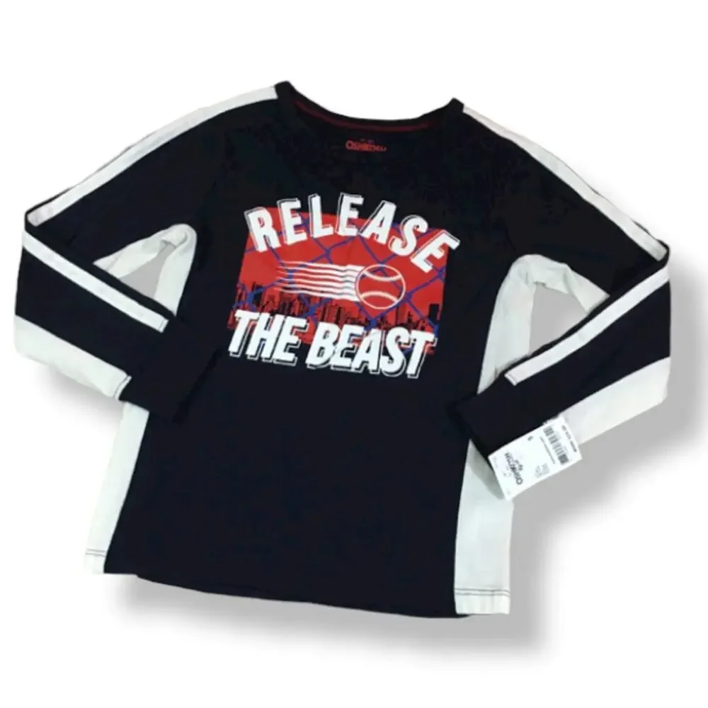 OshKosh‎ Boys Shirt Size 5 Baseball Release the Beast Navy Blue Red White NEW